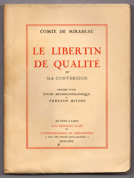 Le Libertin de Qualite ou Ma Conversion by Comte de Mirabeau