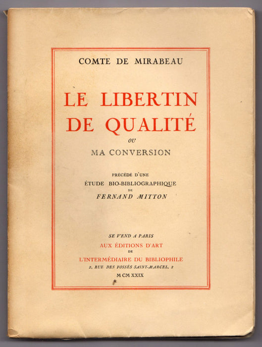 Le Libertin de Qualite ou Ma Conversion by Comte de Mirabeau